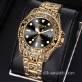 Relojes de cuarzo dorado Retro de lujo AIYISHI, marca superior de acero inoxidable, calendario de lujo, reloj luminoso impermeable, relojes de pulsera para hombre
